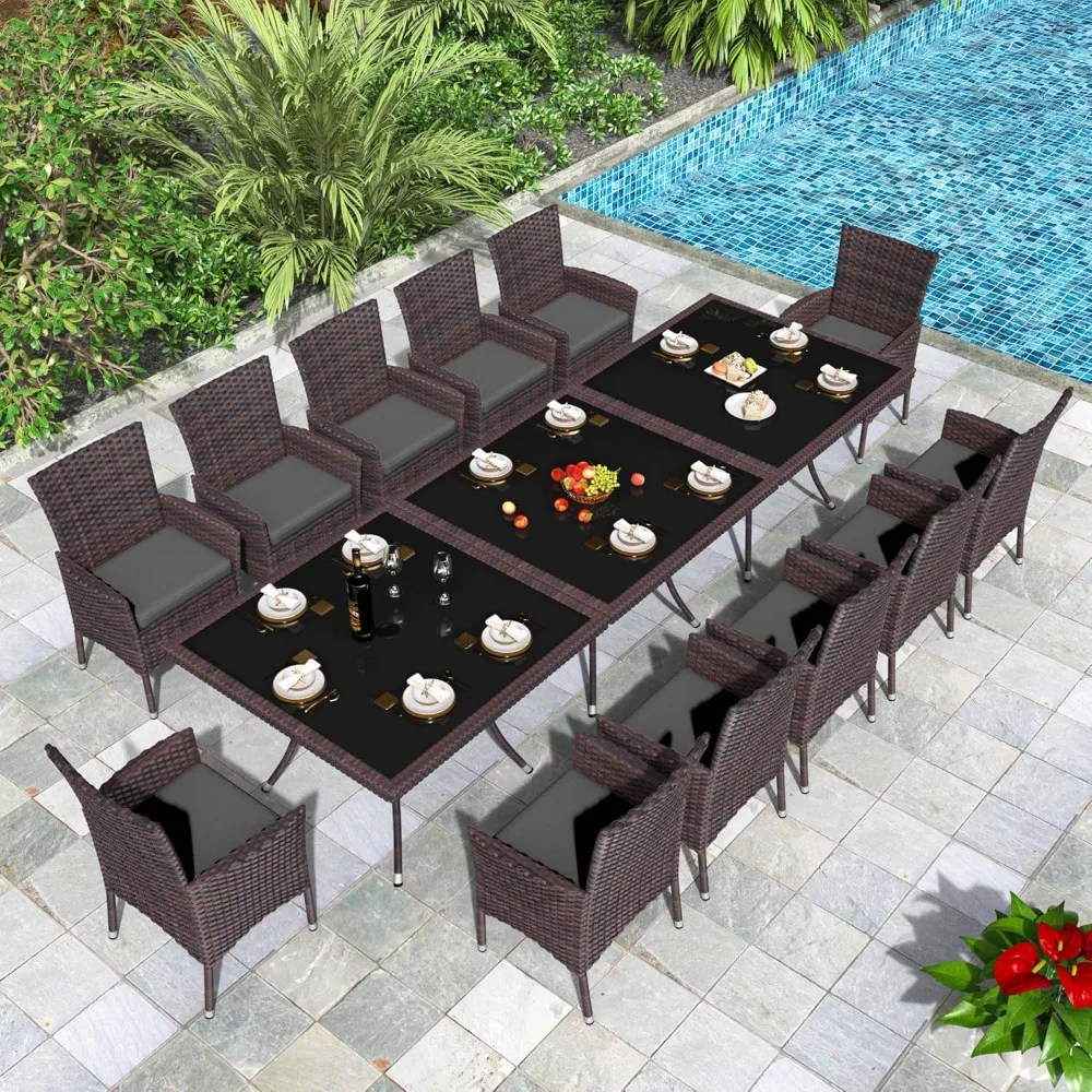 

15 Piece Outdoor Dining Set,Rattan Patio Conversation Set of 12 Chairs,Patio Dining Table and Chairs w/Cushions