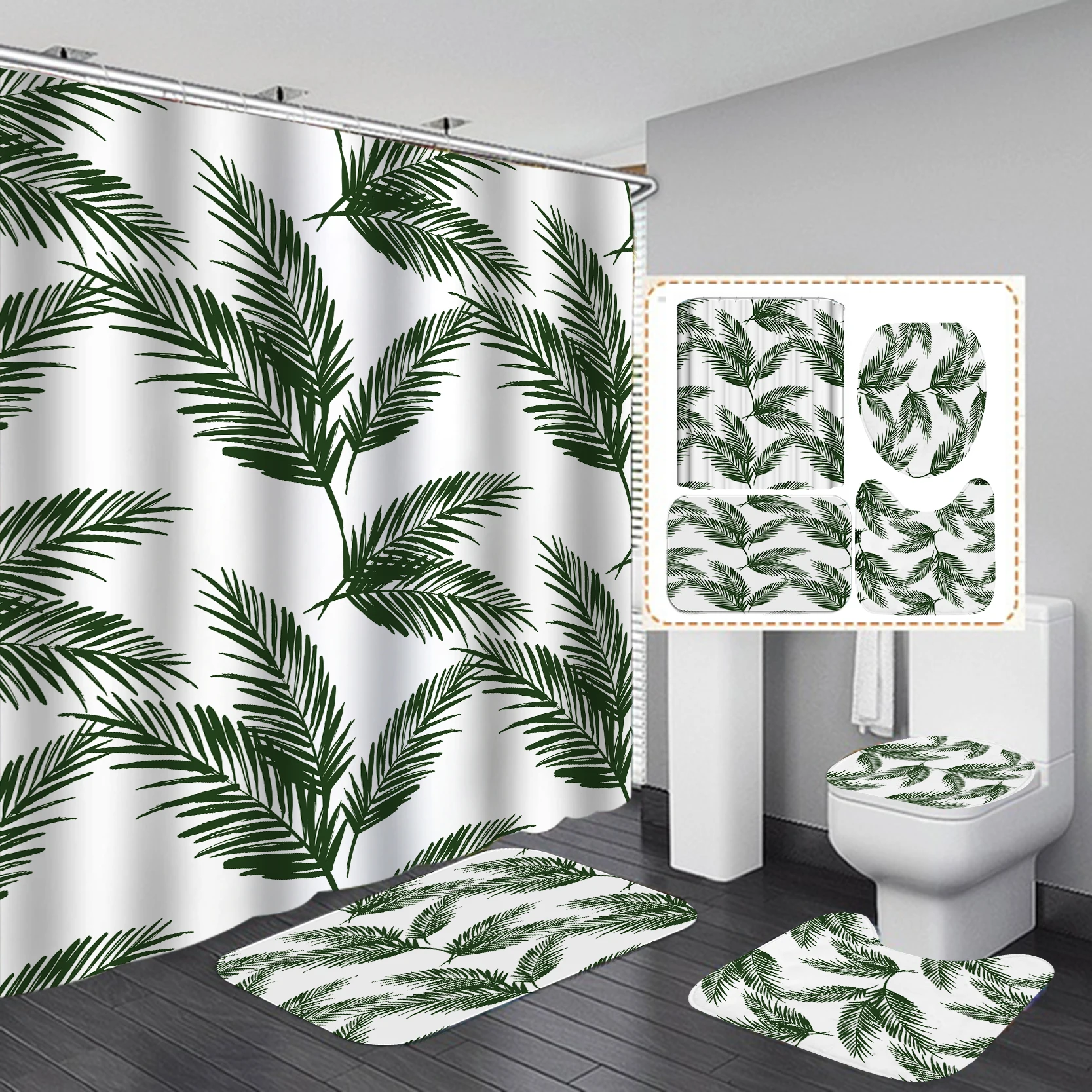 Factory Direct New 3D Digital Printed Bathroom Shower Curtains, Bathroom Shower Curtain and Rugs Set