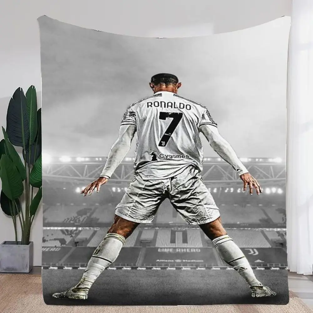 Dynamic Soccer Player 'RONALDO' Number 7 Graphic Throw Blanket - Soft and Cozy Microfiber Blanket Featuring Black and White Desi
