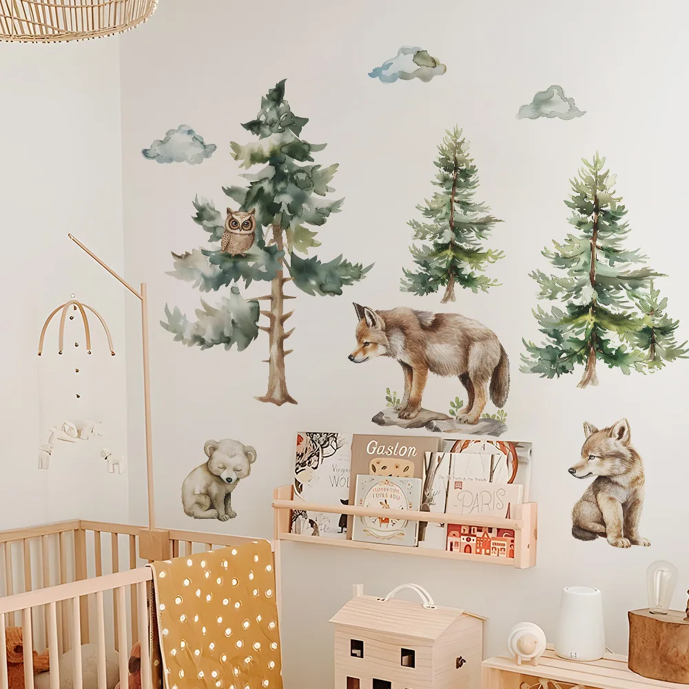 New creative painting Pine Wolf King Owl children's room bedroom living room wall beautification decorative wall stickers