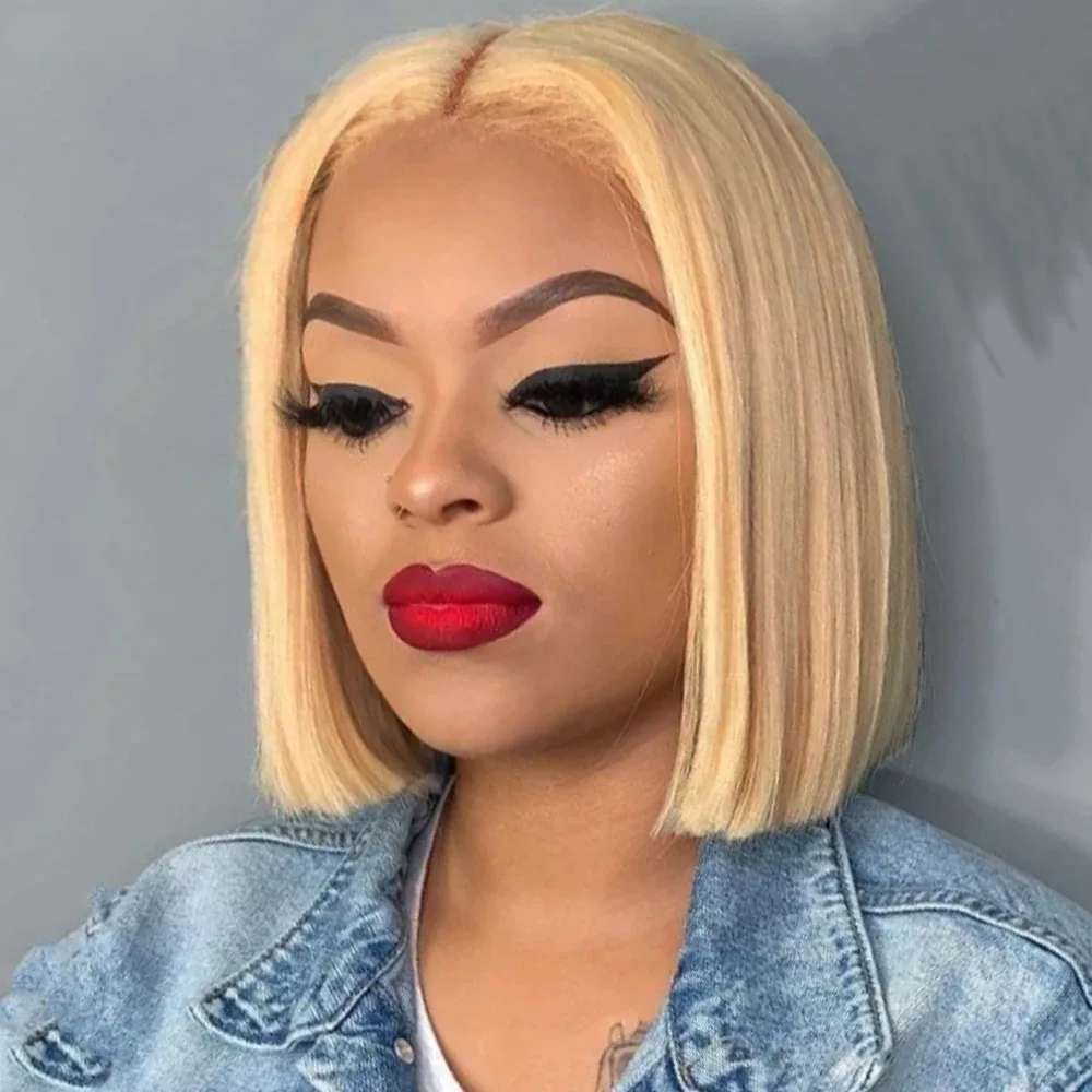 

Straight Blonde Bob Wig Human Hair 13x4 HD Transparent Lace 613 Bob Wig Human Hair Pre Plucked with Baby Hair 180 Density