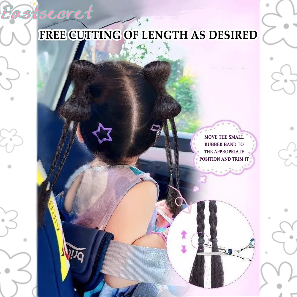 شعر مستعار اصطناعي من EAST ذيل حصان مزدوج من العجين المقلي، عقدة على شكل فيونكة، مشبك إمساك على شكل رأس كرة منفوشة مرحة