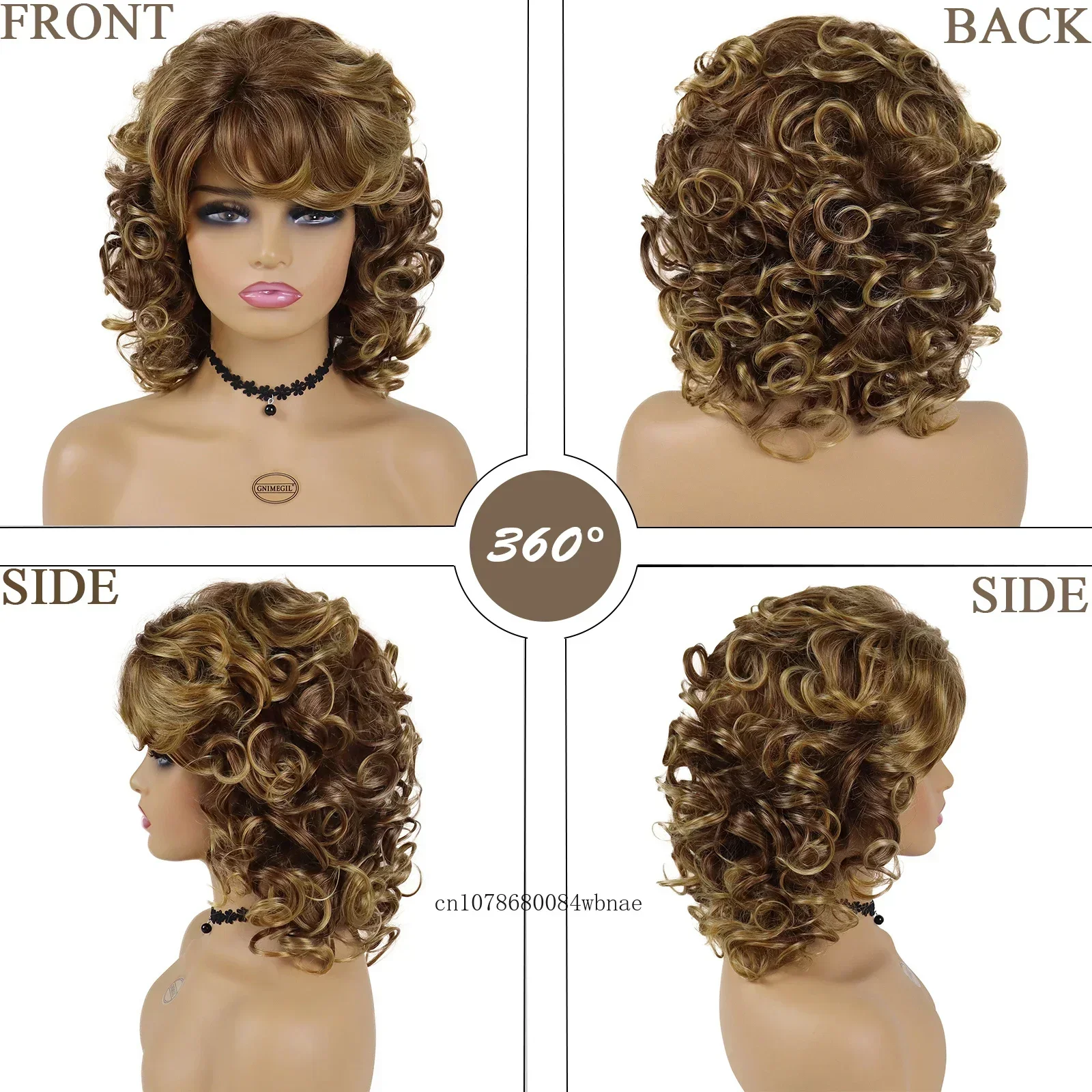 Mix Blonde Synthetic Wigs with Bangs Natural Fluffy Soft Bouncy Curly Wig for Women Ladies Daily Costume Cosplay Party Fake Hair image 3
