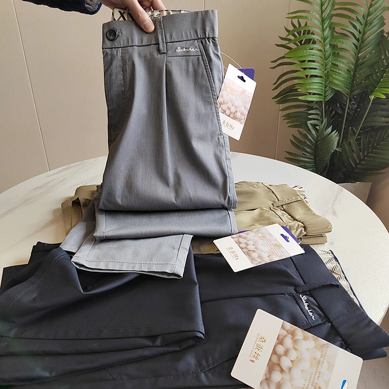 

Silk Smooth Men's Casual Pants Straight Leg Faionable Commute Color Long Trousers for Young Men in Summer