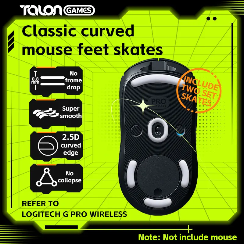 TALONGAMES-pies de ratón gris claro, patines de ratón de borde curvo personalizados para Logitech GPRO, reemplazo de pies de ratón inalámbrico, 2 juegos