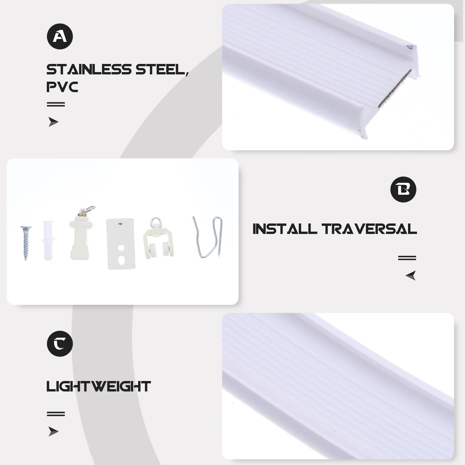 

1Set Ceiling Curtain Track Flexible Bendable Ceiling Mount Curtain Slider Track Kit Stainless Steel PVC Silent Rolling