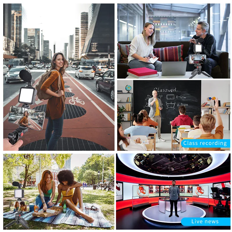 Smartphone Vlogging Kit With Tripod Phone Holder Mini Microphone LED Fill Light Starter For TikTok Live Stream Video YouTube