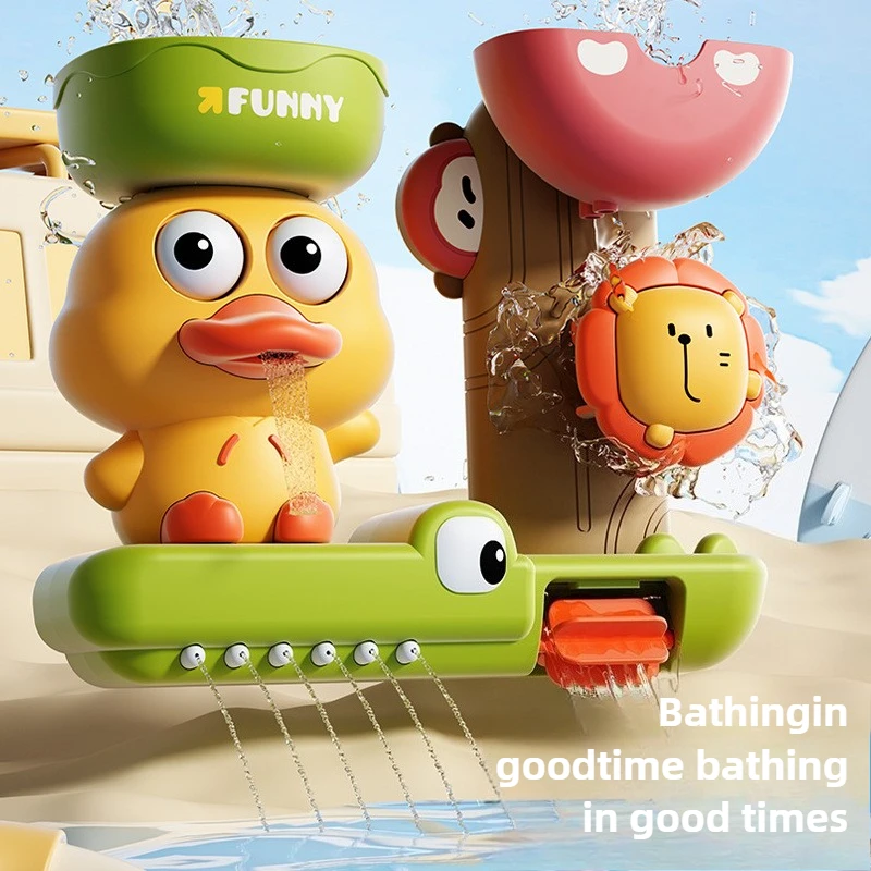 

Baby Bath Toys Interactive Suction Cup Spinning Water Toy Cartoon Duck Water Wheel Shower Toy Bath Tub Toys for Boys and Girls