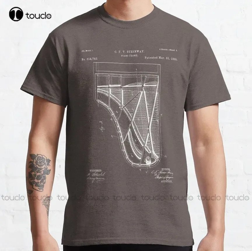 Patente de Piano de cola Steinway, arte de jugador de Piano, camiseta clásica de pizarra negra, ropa de calle de arte divertido, camiseta de dibujos animados, regalo personalizado