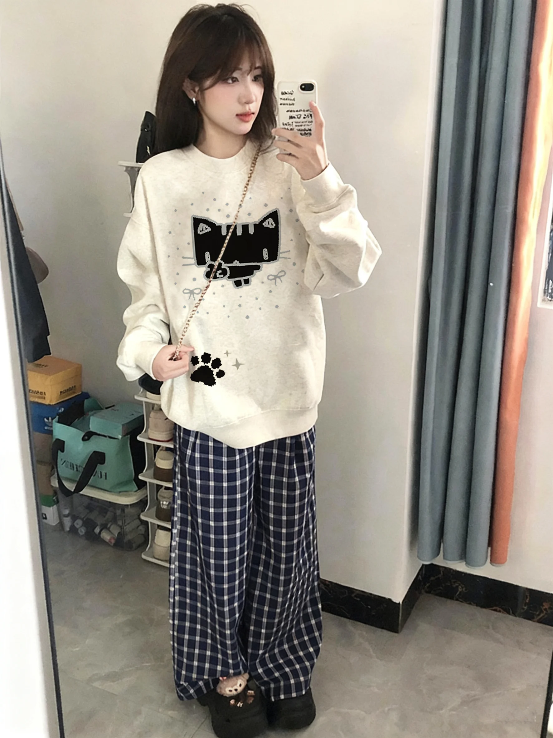 

Американское ретро-худи оверсайз с флисовой подкладкой, утепленное, женское, осенне-зимнее, в стиле кэжуал, с круглым вырезом и принтом