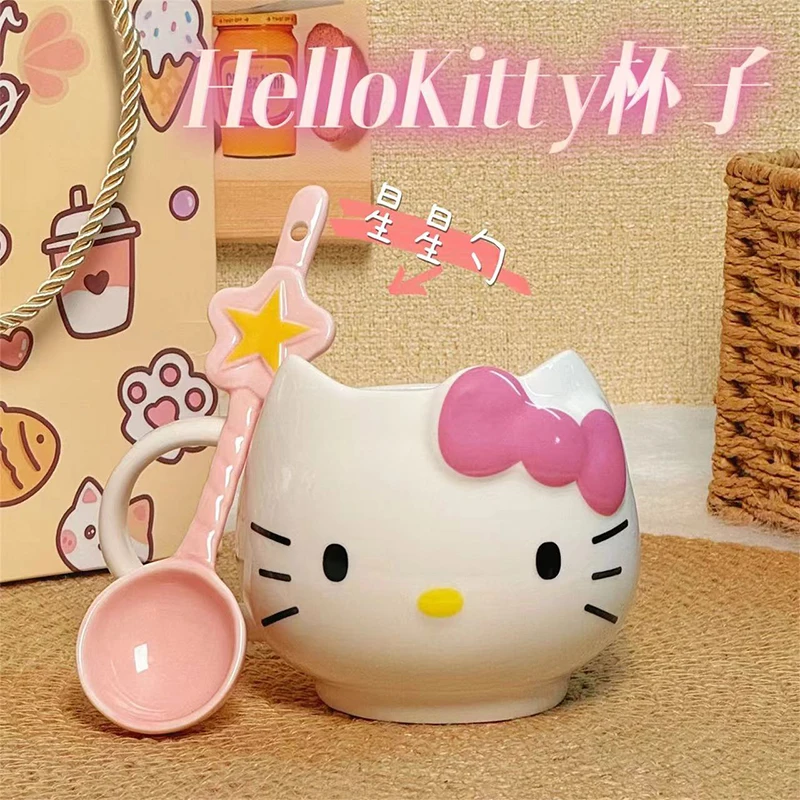 Sanrio Hello Kitty Mug Kawaii Anime Cute Cartoon Milk Cup Day Deliver Bestie 460Ml Ceramic Oats Cup Birthday Valentine Gift Toys