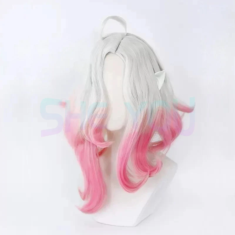 LOL Briar Cosplay Wig Game Long White Pink Women Cute Heat Resistant Synthetic Hair Halloween Wigs + Wig Cap + Free Ears