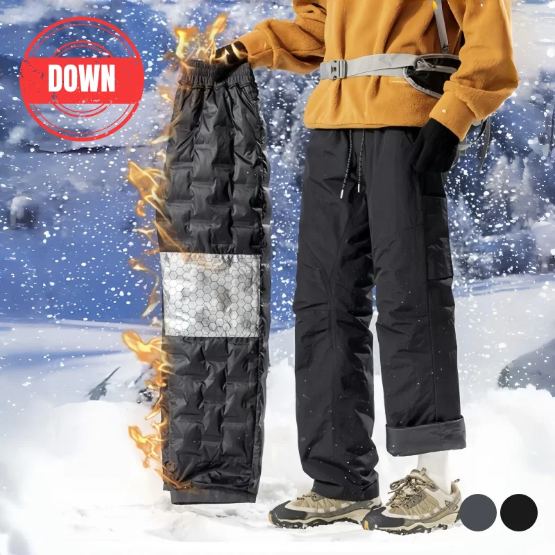 Winter Thickened Warm down Pants for Men, Teflon Triple Protection, 90% White Duck Down, Cold-Resistant, Straight-Leg, Cuffed Long Pants for Outdoor Wear