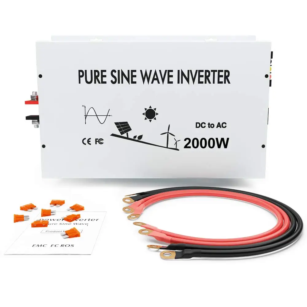 WZRELB 2000W Pure Sine Wave Solar Inverter Car&Home Appliance Off Grid Power Converter 12V 24V 48V DC to 100V 120V 220B 240V AC