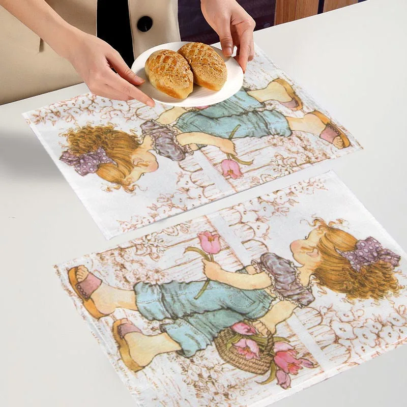 Cartoon Sarah Kay Placemats For Dinner Table Decoration Accessories Linen Fabric Table Mat 30X40CM For Children Gift