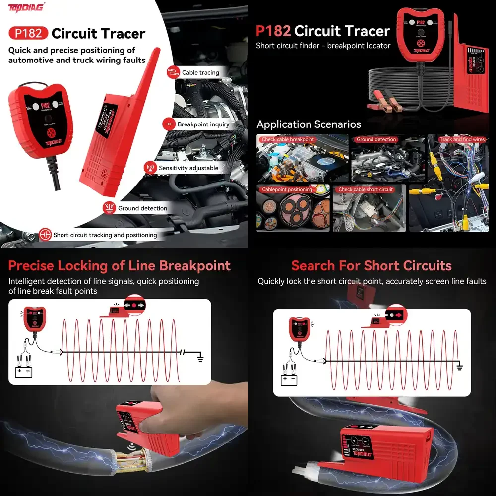 

Automotive Battery Tester for TopDiag P182 Wire Tracer Circuit Tester 12V OBD2 Cable Tracing Breakpoint Finder Car Diagnostic