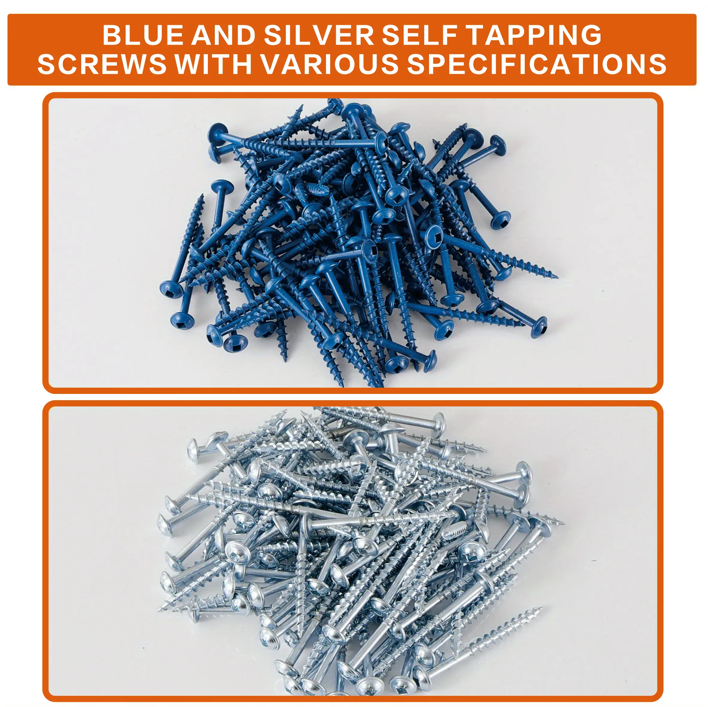 660 براغي جيب، براغي جيب بفتحة مربعة مطلية باللون الأزرق/الفضي. 5 المقاسات: #   8 × 1 "، 1-1/4"، 1-2/3"، 2"، 2-1/2"