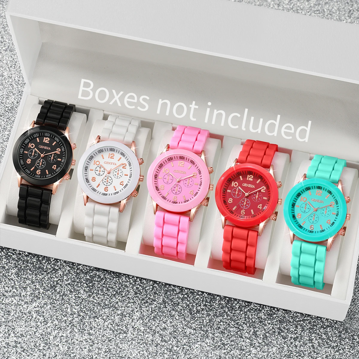 5PCS Women's Watches Fashion Silicone Band Analog Quartz Watch Set（Without Box）