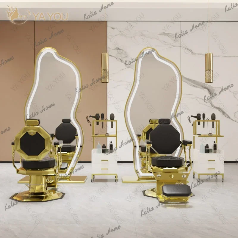 LSGold Stainless Steel Base Inverted Barber Chair Lift Salon Chair Can Be Customized Color for Barber Shop