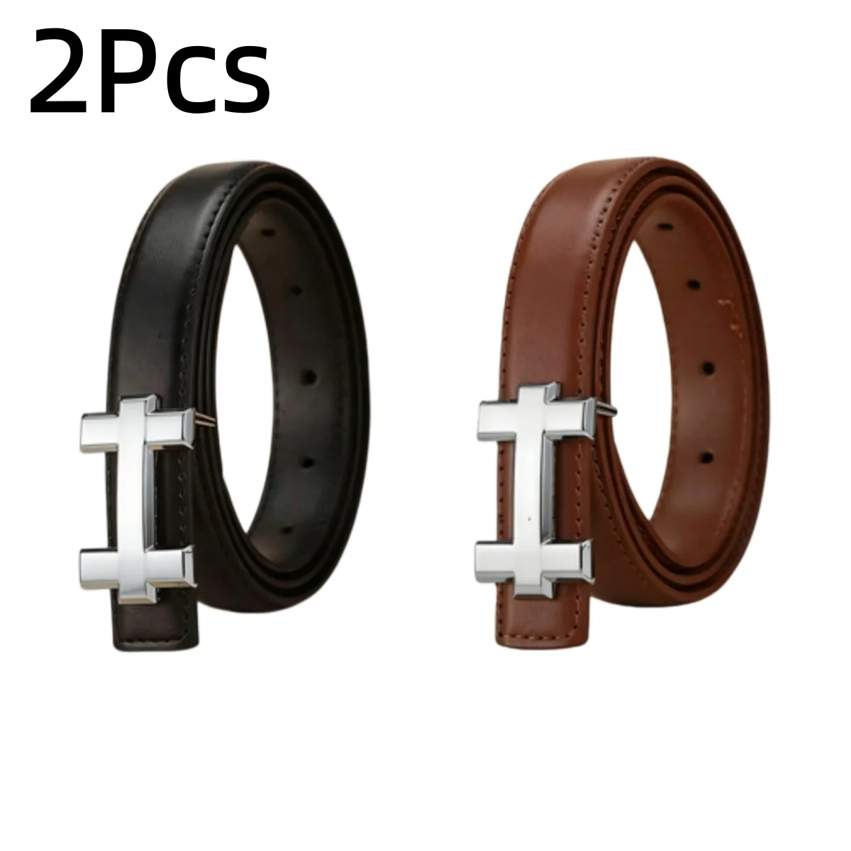 4Pcs Women Thin Waist Belt Set Geometric Silver Metal Pin Buckle Faux Leather Waistband Multi‑Color Decor Strap For Dress