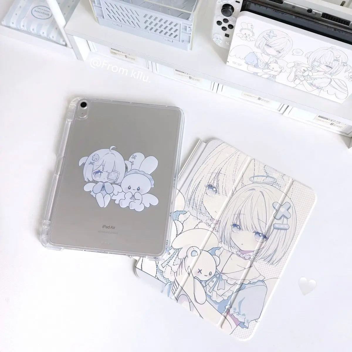 

Чехол для iPad Air 11, iPad 10-го, 11-го, 9-го поколений, iPad Pro 11, 4, 5, 10.9, 12.9 дюймов, M2, M3, M4, Mini 7 с держателем для Apple Pencil, дизайн «Аниме-девушка» (Кавай)