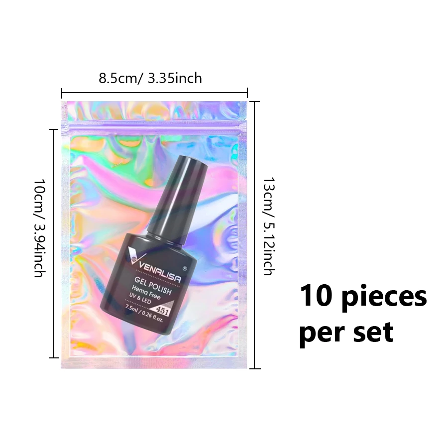 10 Stück holografische Folienbeutel mit wiederverschließbarem Reißverschluss für Nagelsteine, Schmuck, Make-up, Gel-Lack, Verpackung, Geschenkbeutel – Detail 5