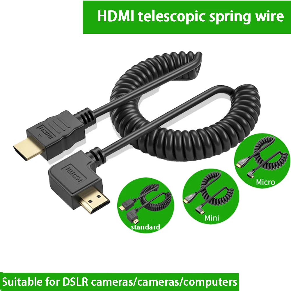 1 Stück HDMI HD Kabel, Winkeladapter Mini-HDMI zu Standard-HDMI Verbindungskabel, Micro-HDMI SLR-Kamera Monitor Verlängerungskabel mit Federmechanismus, Kurzes Kabel – Detail 1