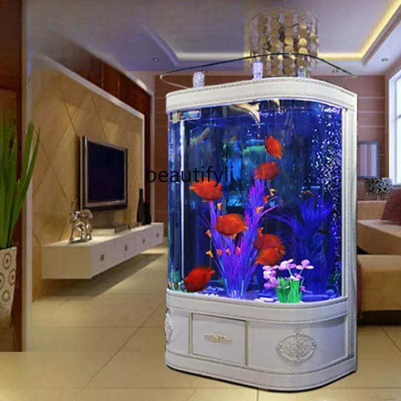 

56Home Living Room Floor Glass Change Water Ecological Aquarium Lucky Medium and Large Fish Tank