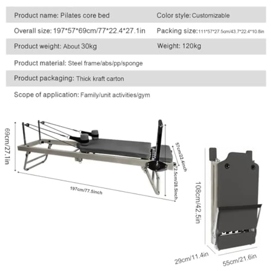 Foldable Pilates EquipmentPilates Core Training Bed - Folding Home Fitness Workout Machine Supports Up to 300 Lbs Comfortable t view 4