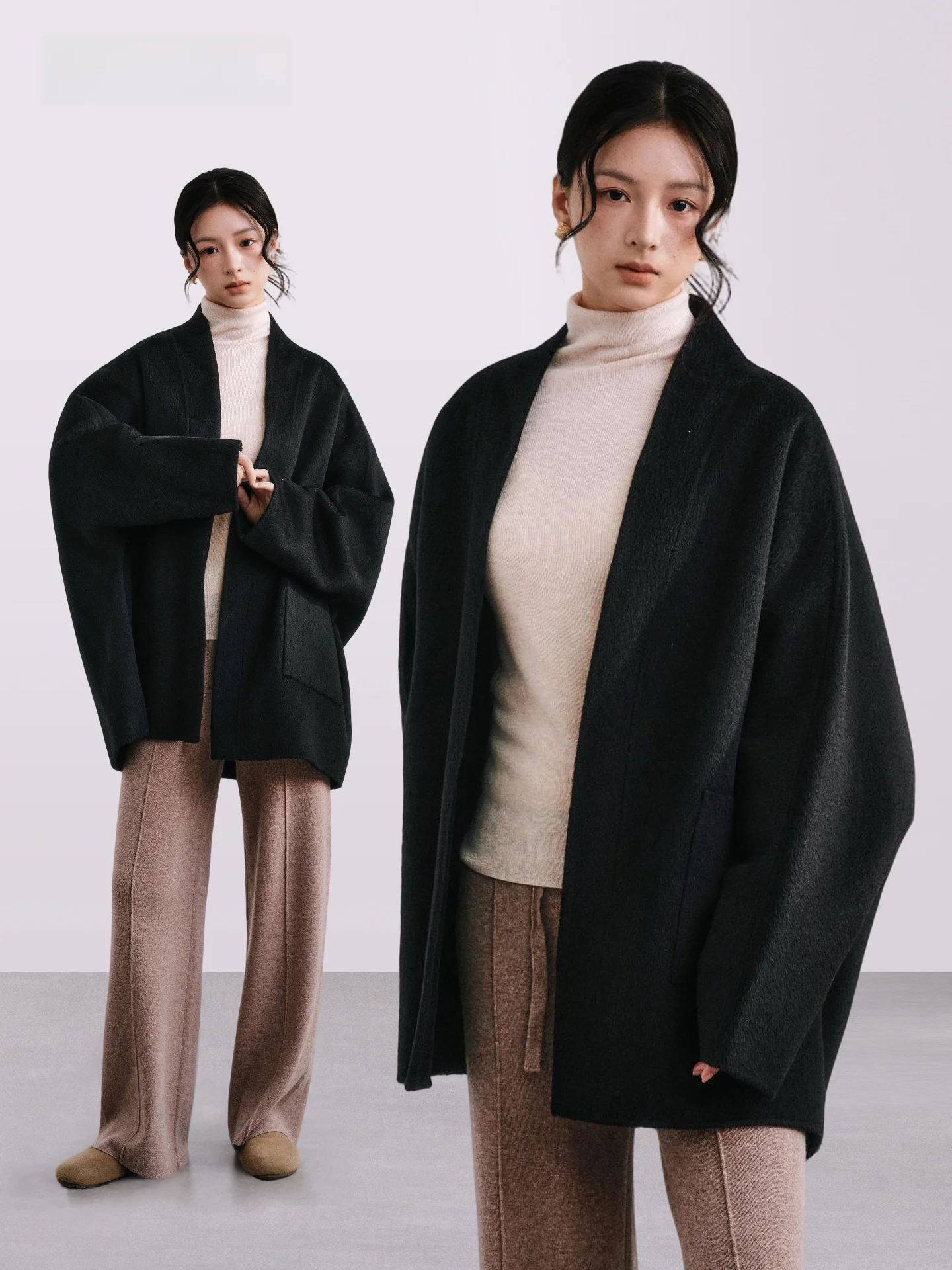 

Шерстяное двустороннее пальто Mcguo Mu【Xuan Ye】00 для женщин, верхняя одежда, осень-зима, новинка, офисный стиль, длинный рукав