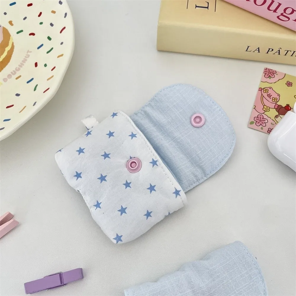 Portable Mini Earphone Storage Bag Snap Button Sequined Stars Coin Purse Bluetooth Headset Case for Women Girls