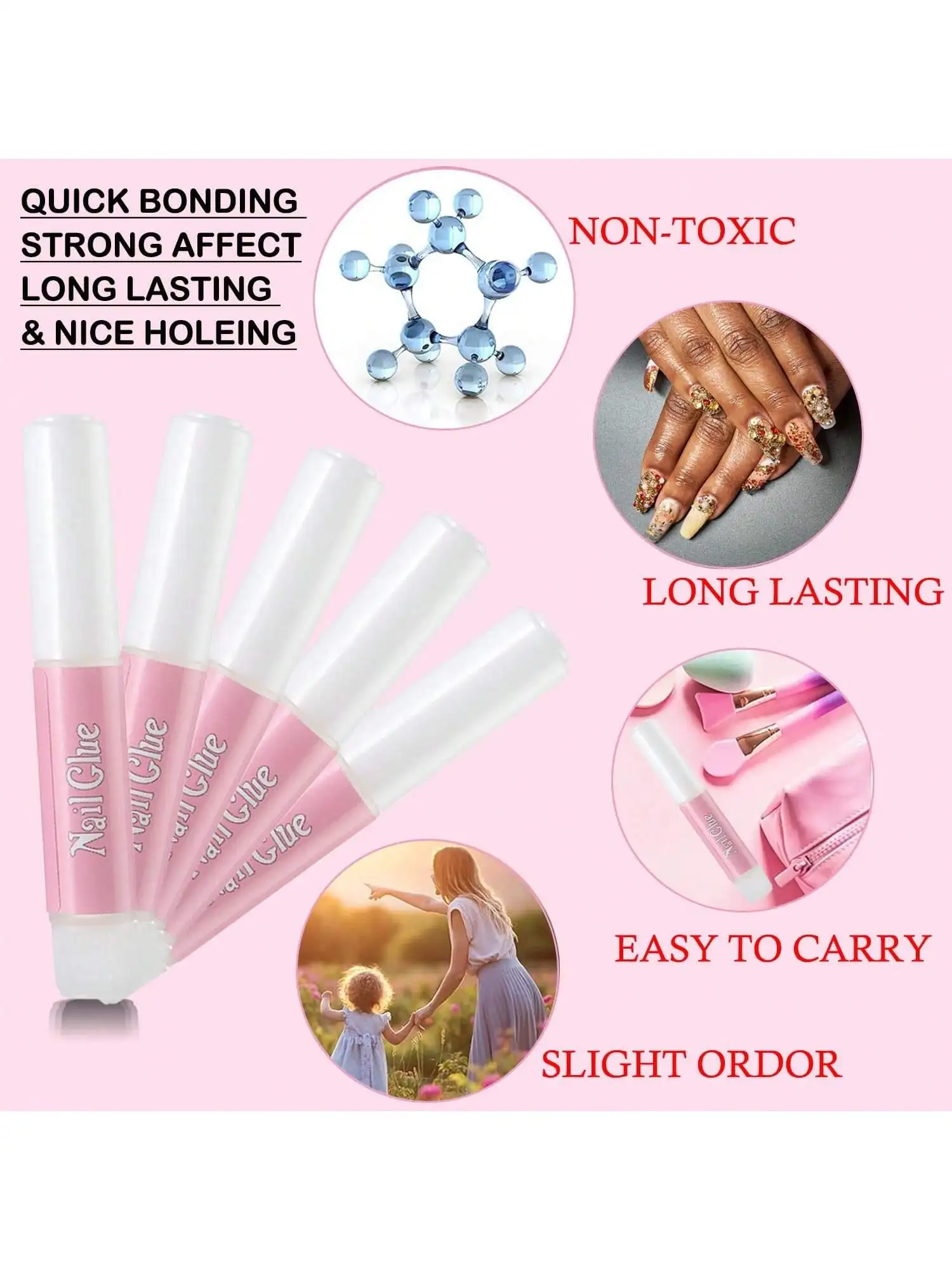 100/1000Pack 2g Acrylic Nail Glue Transparent Wipe-Free Safe Formula Harmless to Real Nails Rhinestone Gem Gel Nail Glue