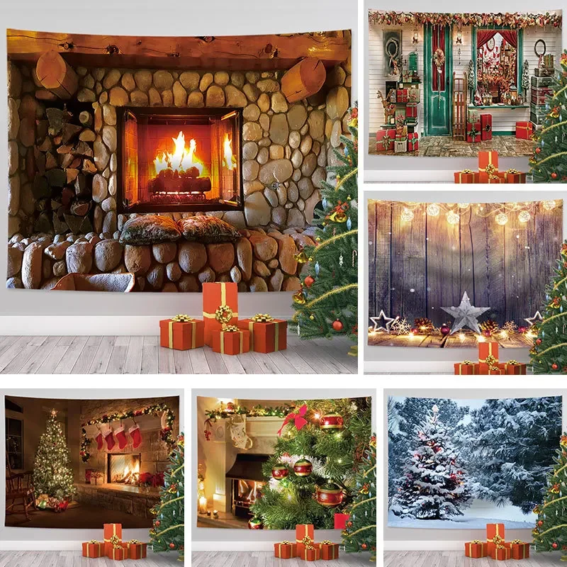 Christmas Decor 3D Stove Tapestry Home Background Wall Cloth Dormitory Bedroom Room Decor Aesthetic Garden Posters for Outside