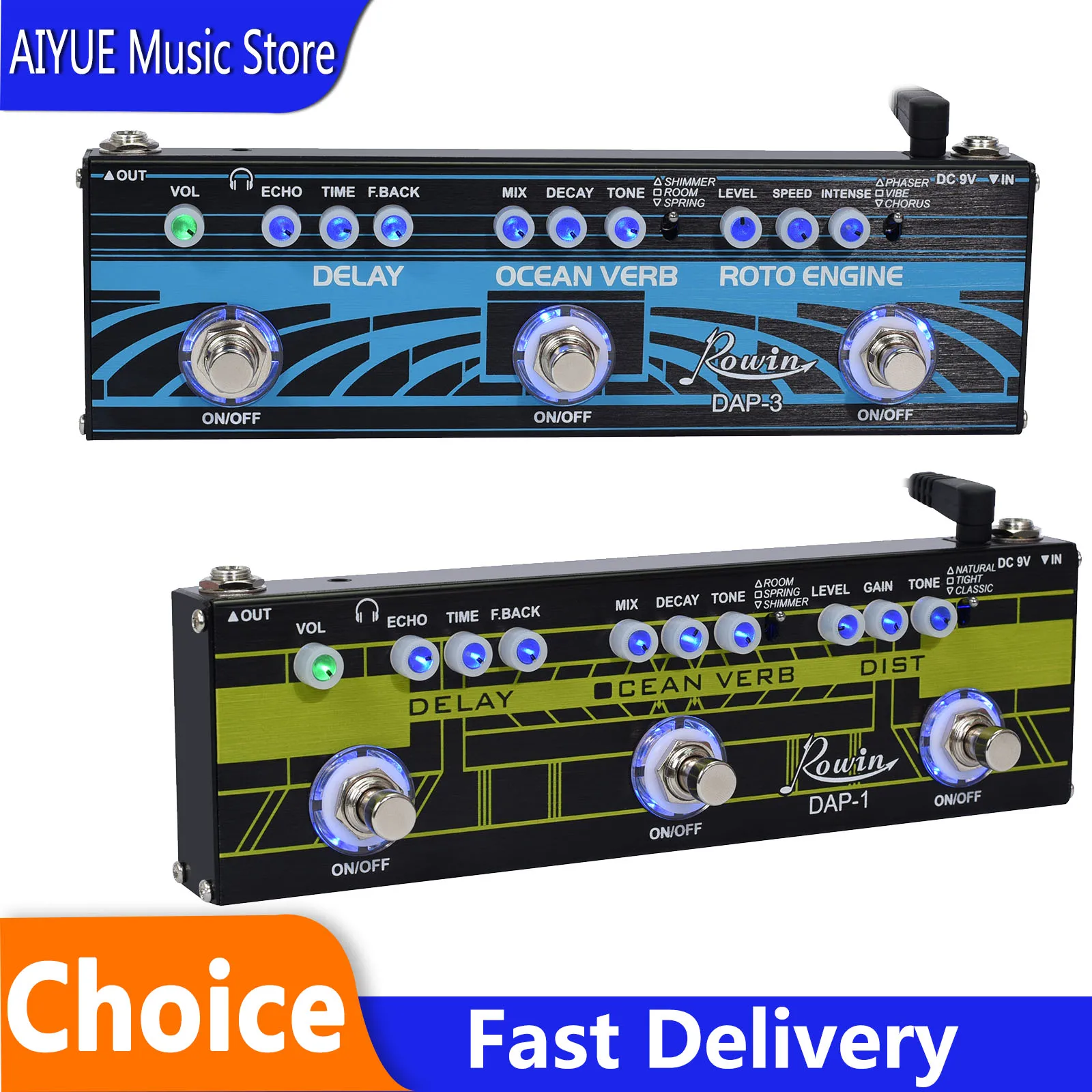 

Rowin DAP Guitar Multi Effects Pedals Delay Distortion Reverb Pedal Electric Guitar Bass 3 in 1 Effects Roto Engine Ocean Verb