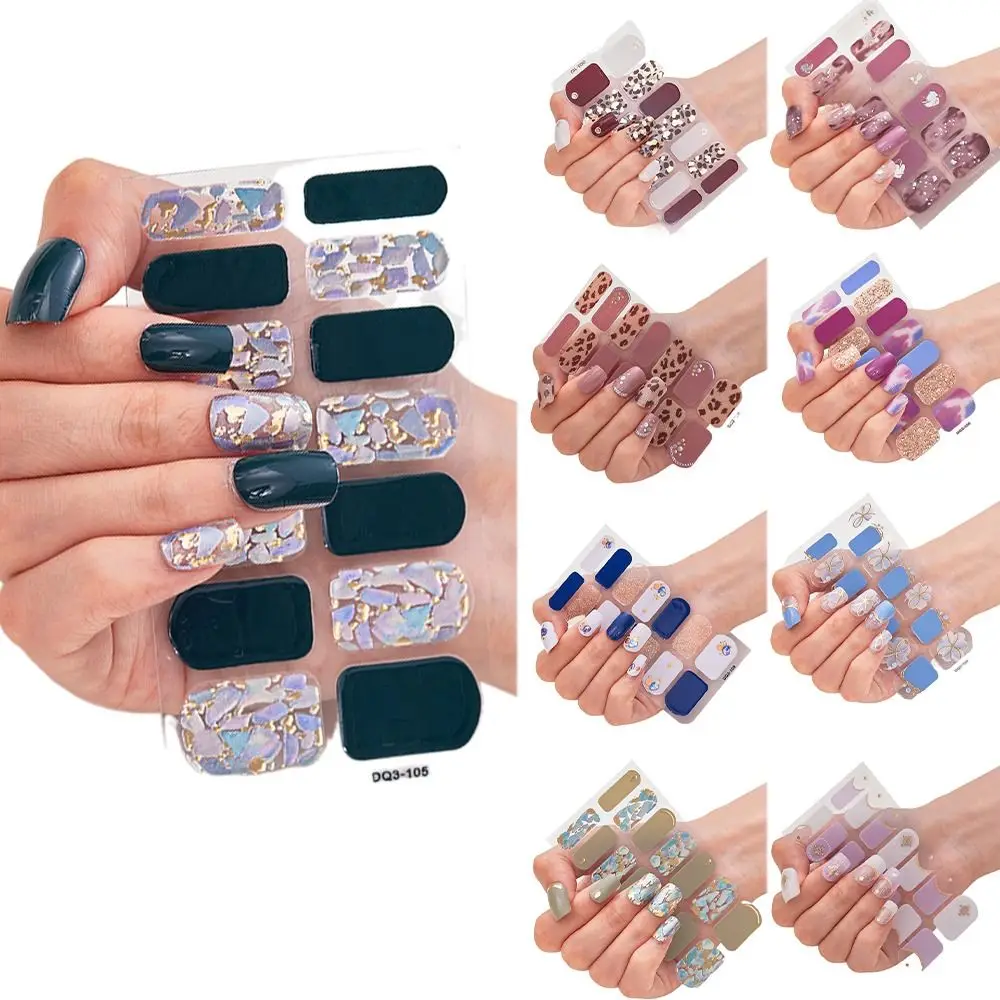 

1Sheet/14PCS Strips Gel Nail Stickers Bling Glittering Gel Full Nail Wraps Simple Gel Nail Polish Strips DIY NAil Art Making