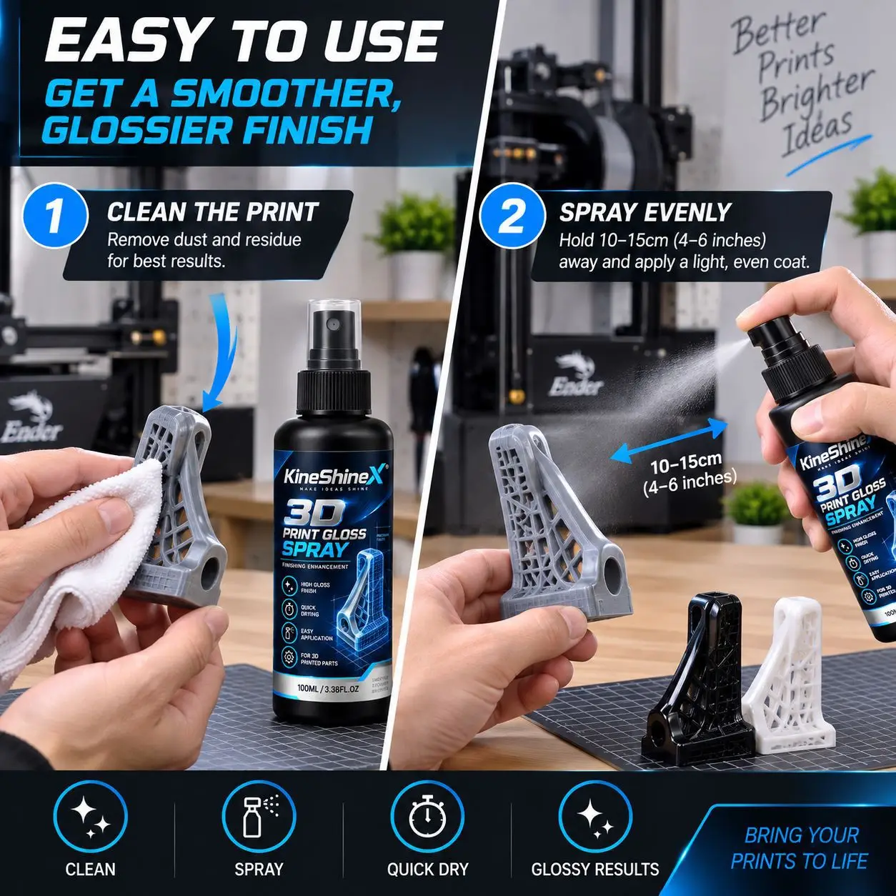 100ML 3D-Druck Glanzspray Polierpaste für PLA ABS PETG Harz, 60ml Schnelltrocknendes Hochglanz-Finish mit Mikrofasertuch – Detail 8