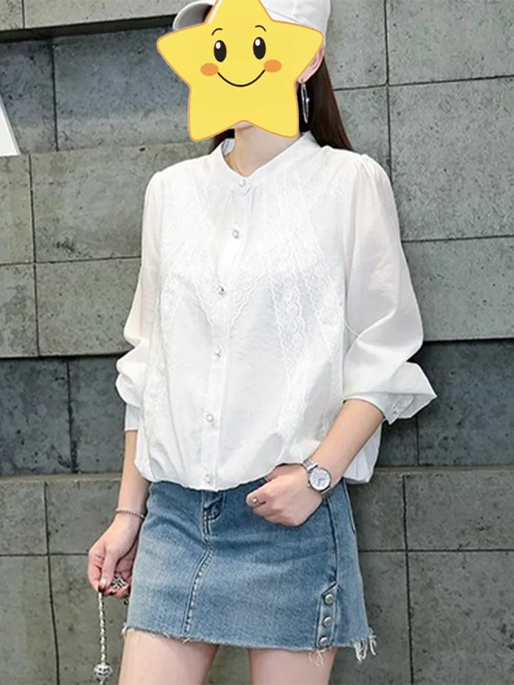 

Elegant Lace Trim Long Sleeve Shirt Women's Spring 2026 New Style Beautiful Small Top French Style Straight Cut Pure Color