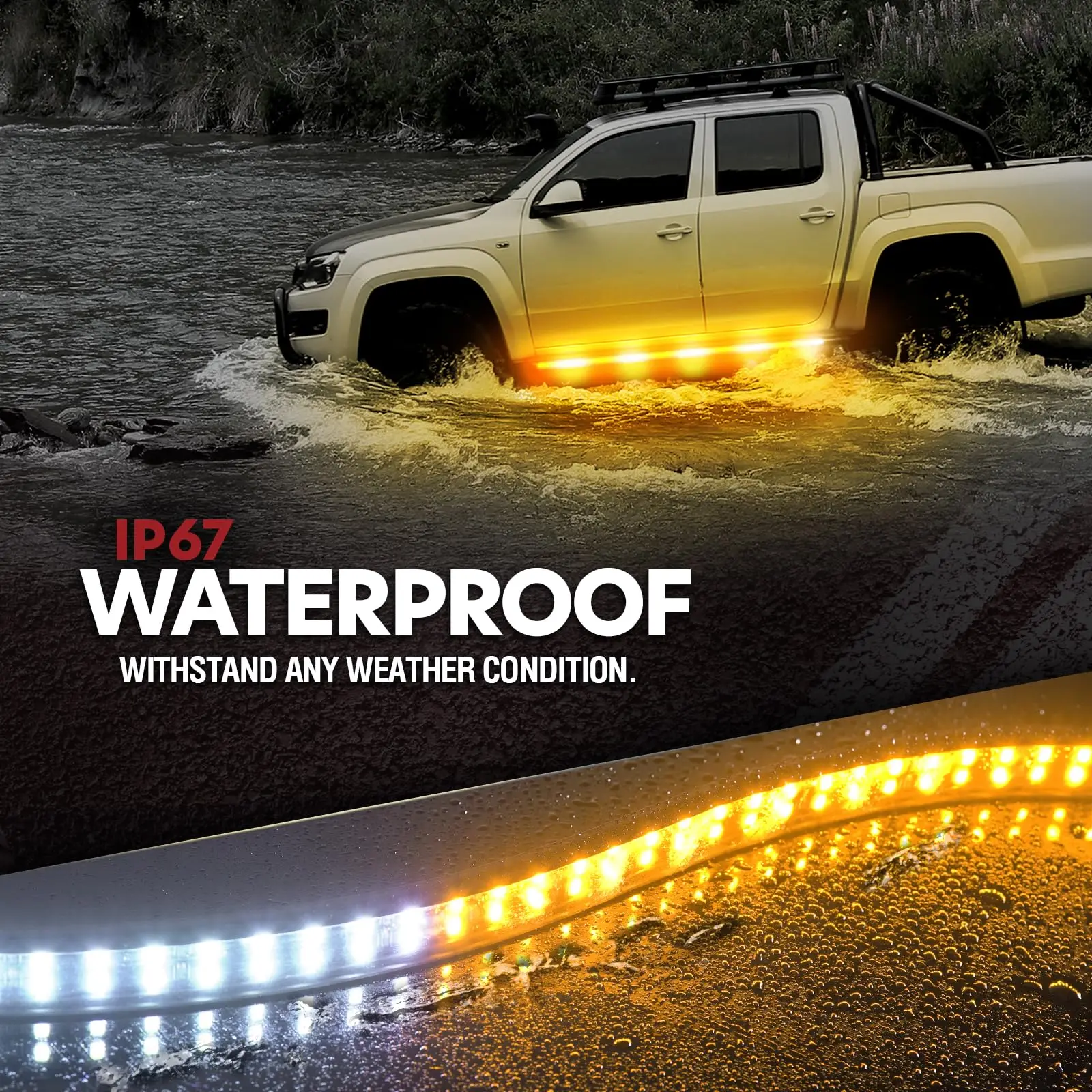 2PCS 63 "LED Striscia di luce stroboscopica Resistente alle intemperie Luci di emergenza per pedana con telecomando Luci lampeggianti ambrate e bianche