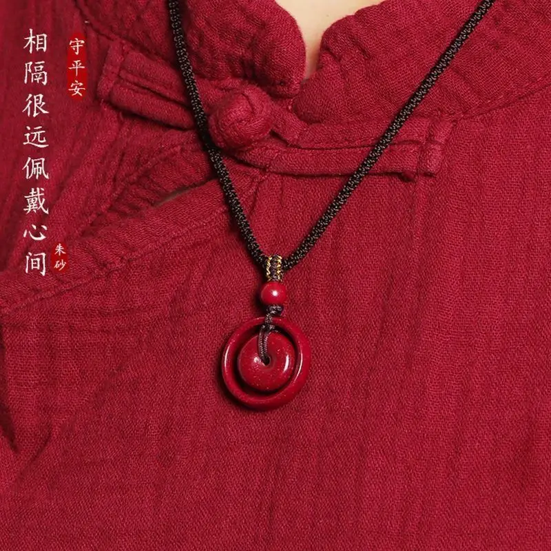 Chinese Style Lucky High Purity Purplish Gold Cinnabar Double Peace Buckle Pendant Necklace Blessing Fortune Jewelry For Men Wom
