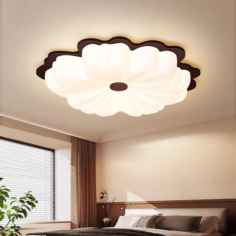 Lámpara de Techo LED Estilo Francés Color Crema, Iluminación de Dormitorio Color Nogal, Lámpara de Techo para Sala de Estar Infantil con Protección Ocular