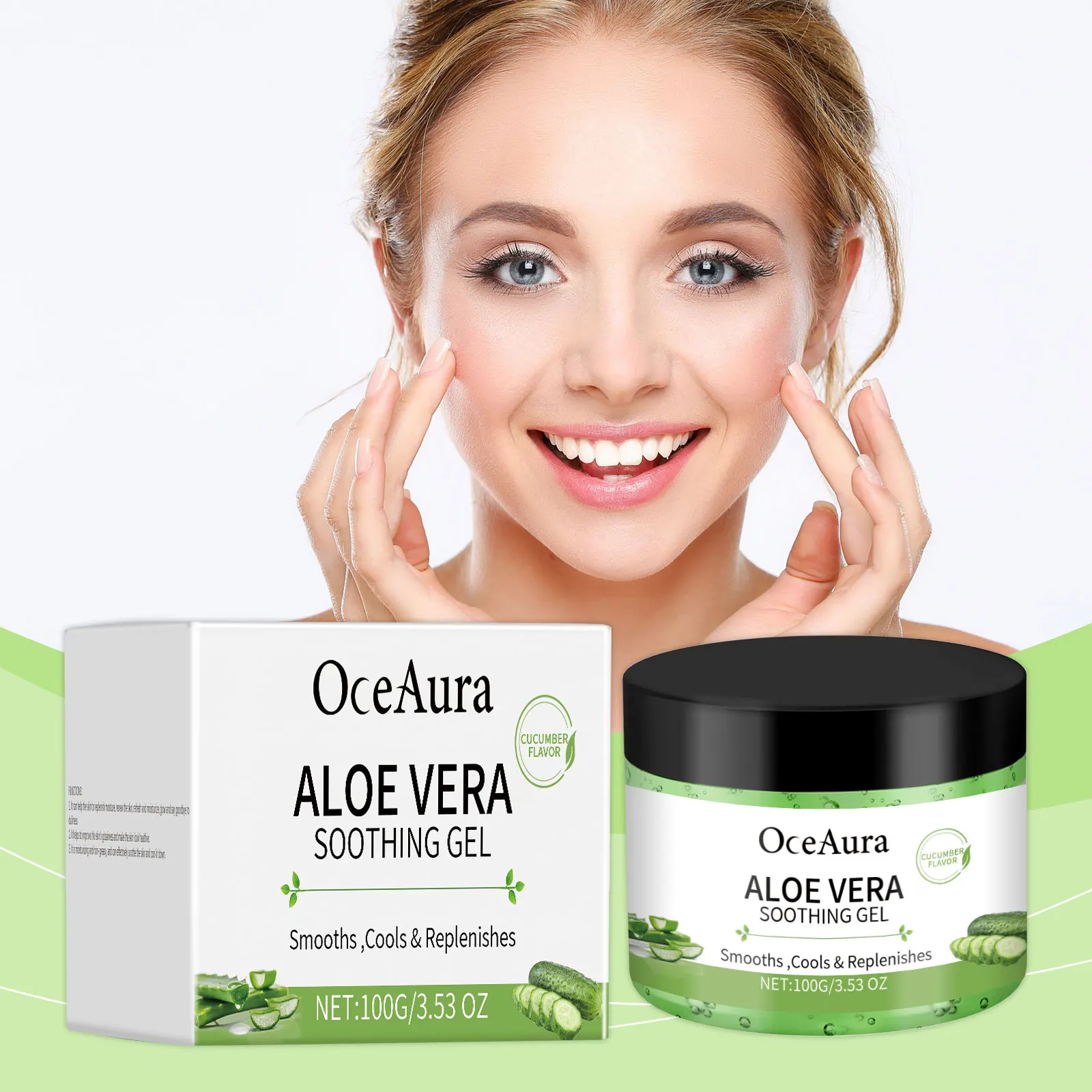 

OceAura Aloe Vera Soothing Gel After Sun Cool Feeling Deep Hydration Smooth Skin Calming Soft Refreshing Cucumber Soothing Gel