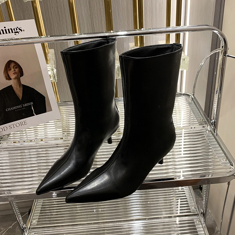 Designer Women Ankle Boots Fashion Square Low Heel Dancing Party Prom Shoes Laides Concise Slip On Short Booties