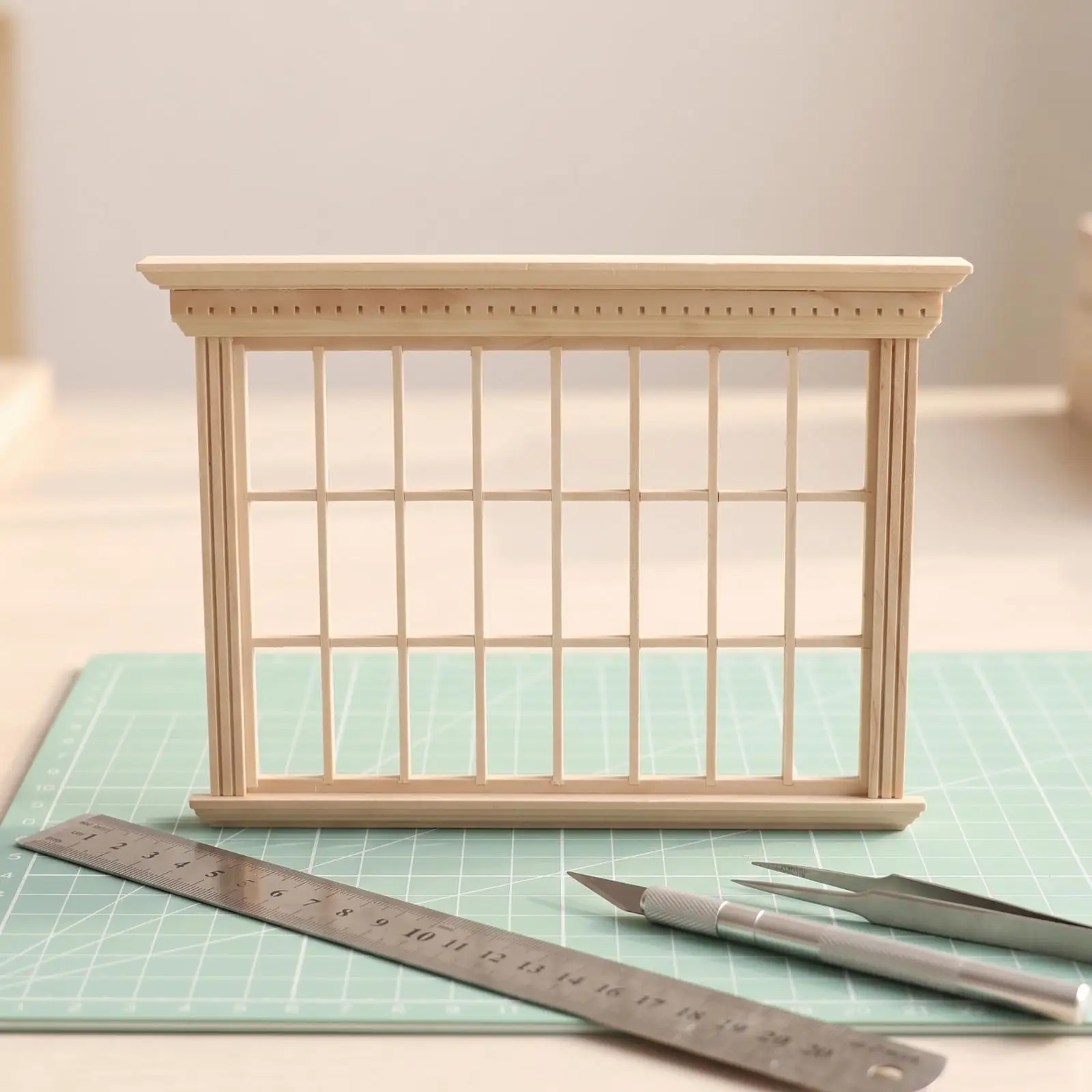 Miniature Dollhouse Window Frame Unfinished Birch Wood 24 Grid Classic Design for 1 12 Scale Doll House Accessories and Crafts