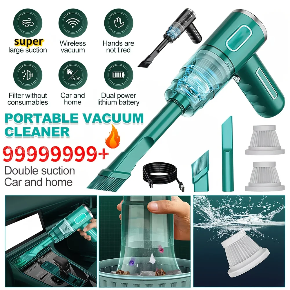 Cordless Vacuum Cleaner Handheld USB Portable Dust Blower Strong Suction Car Computer Cleaning Electric Dual Filter Element
