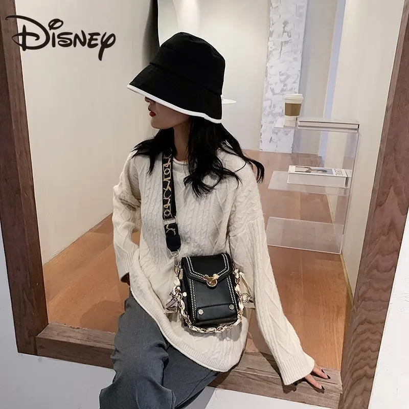 MINISO  new fashion girls stone pattern wide shoulder strap small square bag fashion Mickey single shoulder cross body bag