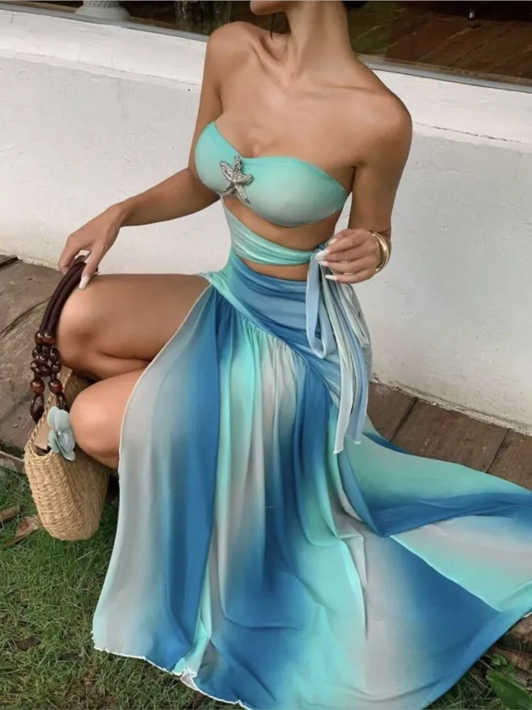 Retro Bikini Printed Fashion Two Piece Swimsuit And Cover Up With Skirt Tight Women's Bandage Summer Beach Luxury Elegant 2026