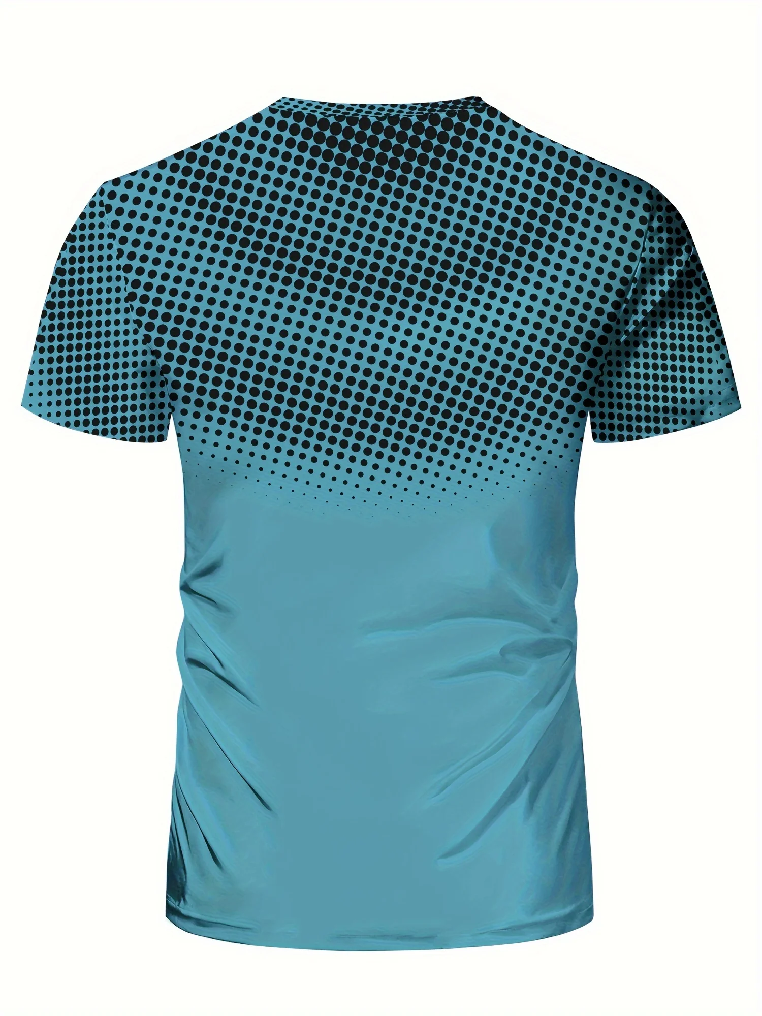 تي شيرت رياضي عالي المرونة وسريع الجفاف للرجال - أزرق وأسود متدرج مع نمط نقطة هندسية وأكمام قصيرة ورقبة دائرية لـ F #3