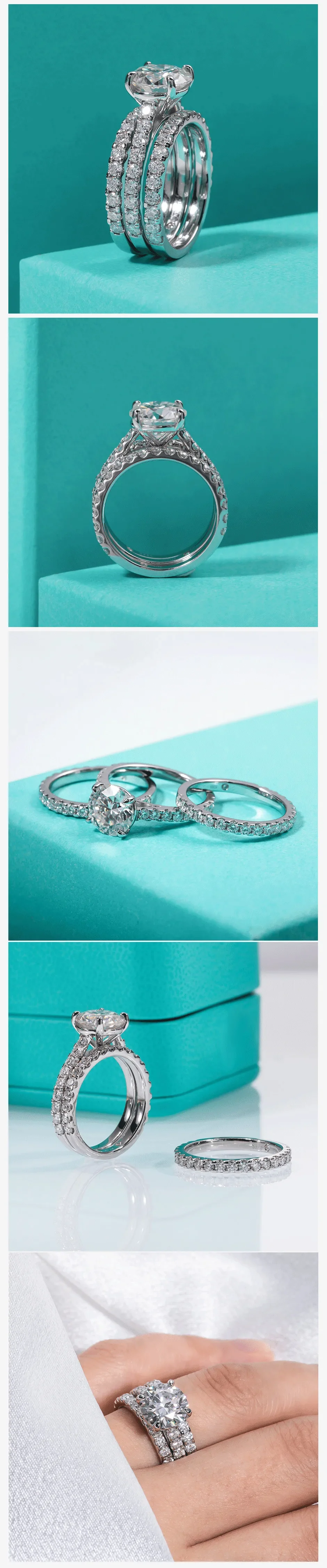 3CT Center Stone Total 4.15CT D Color VVS1 Moissanite Stackable Bridal Ring Set GRA Certified Pass Diamond Tester S925 Sterling Silver Anti-allergy Never Fade Engagement Wedding Band Fine Jewelry For Women Bridal Anniversary Wholesale view 3