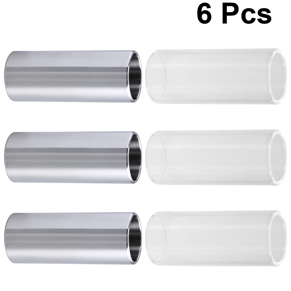 

6Pcs Guitar Slide Medium Bottleneck Glass Stainless Steel Transparent Silver Excellent Intonation Clear Sound for Guitar Bass