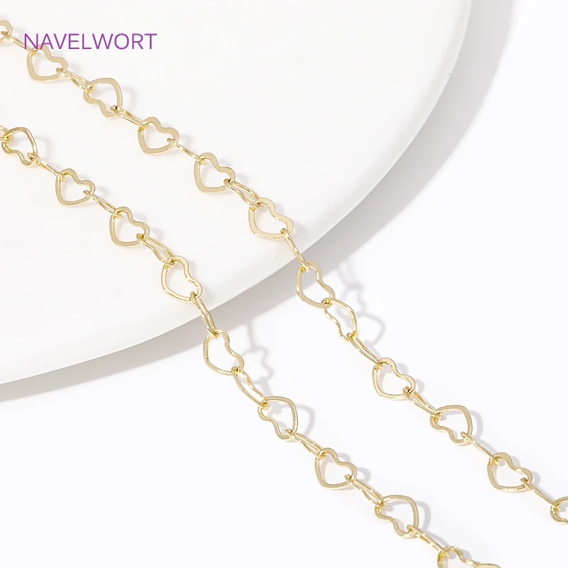 14K/18K Gold Plated Heart Shape Link Chains Brass Metal Bulk Chains For Making Bracelet Necklace,DIY Jewelry Making Accessories